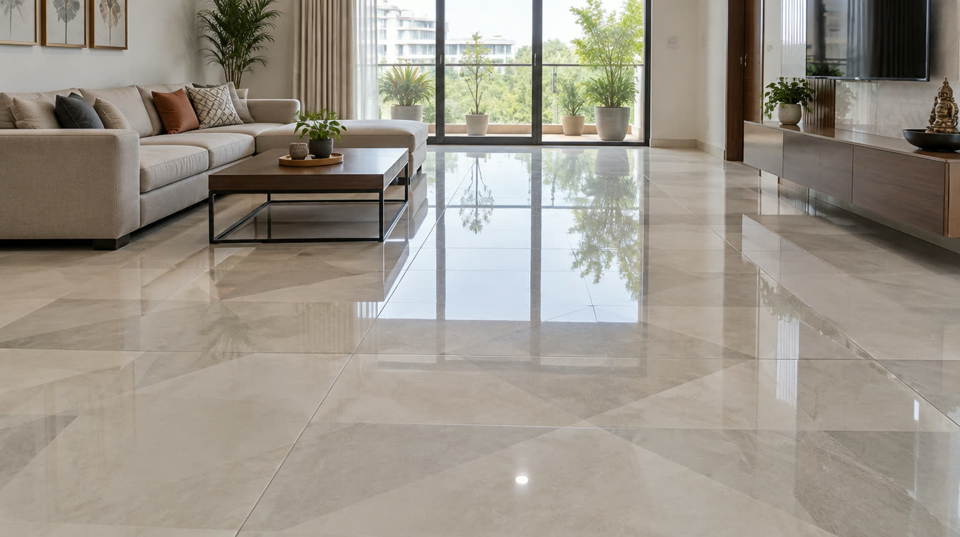 Level vitrified floor tiling in a modern home