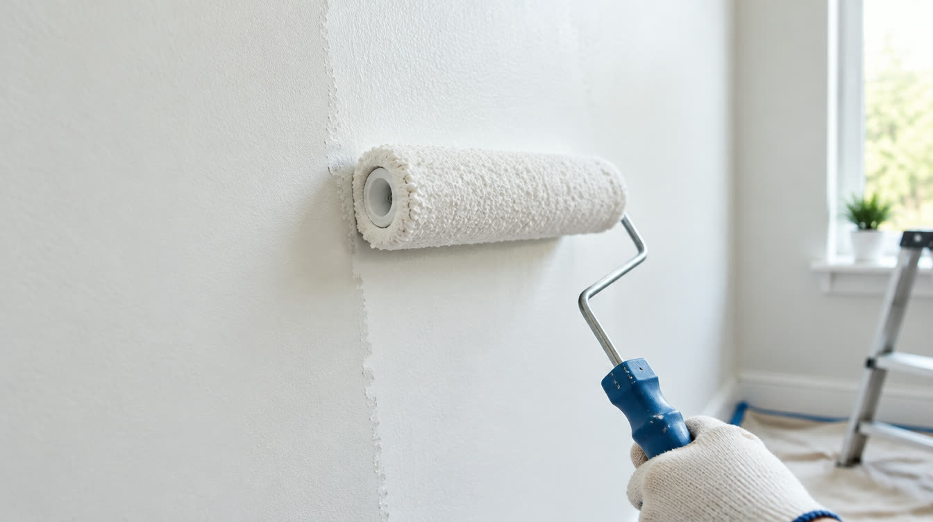 Fresh interior wall painting with a roller
